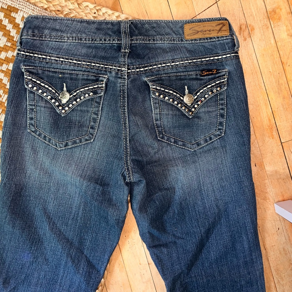 Seven 7 Premium Bootcut Jean -Contrast stitch - Flap Pocket-low- mid rise-Sz 31” - Picture 10 of 10